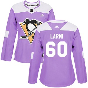 Women's Pittsburgh Penguins Emil Larmi Adidas Authentic Fights Cancer Practice Jersey - Purple