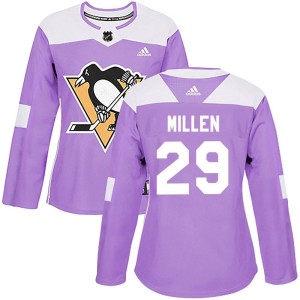 Women's Pittsburgh Penguins Greg Millen Adidas Authentic Fights Cancer Practice Jersey - Purple