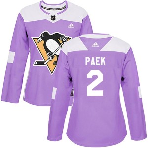 Women's Pittsburgh Penguins Jim Paek Adidas Authentic Fights Cancer Practice Jersey - Purple