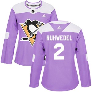 Women's Pittsburgh Penguins Chad Ruhwedel Adidas Authentic Fights Cancer Practice Jersey - Purple