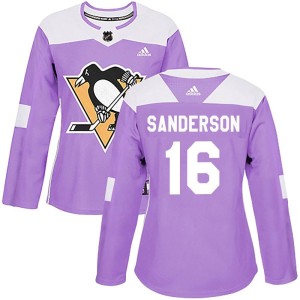 Women's Pittsburgh Penguins Derek Sanderson Adidas Authentic Fights Cancer Practice Jersey - Purple