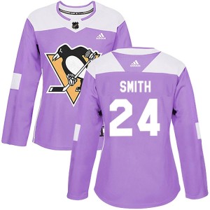 Women's Pittsburgh Penguins Ty Smith Adidas Authentic Fights Cancer Practice Jersey - Purple