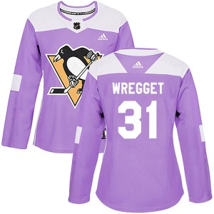 Women's Pittsburgh Penguins Ken Wregget Adidas Authentic Fights Cancer Practice Jersey - Purple