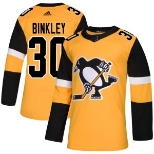 Men's Pittsburgh Penguins Les Binkley Adidas Authentic Alternate Jersey - Gold