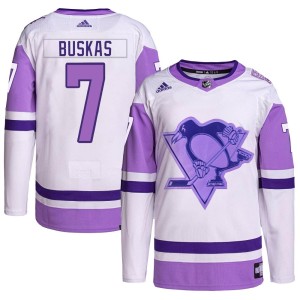 Youth Pittsburgh Penguins Rod Buskas Adidas Authentic Hockey Fights Cancer Primegreen Jersey - White/Purple