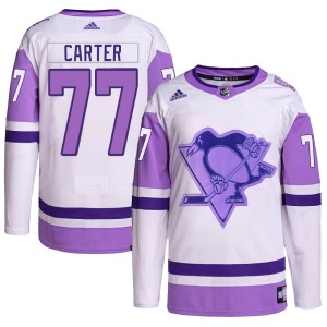 Youth Pittsburgh Penguins Jeff Carter Adidas Authentic Hockey Fights Cancer Primegreen Jersey - White/Purple