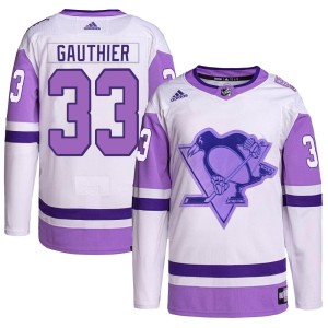 Youth Pittsburgh Penguins Taylor Gauthier Adidas Authentic Hockey Fights Cancer Primegreen Jersey - White/Purple