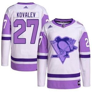 Youth Pittsburgh Penguins Alex Kovalev Adidas Authentic Hockey Fights Cancer Primegreen Jersey - White/Purple