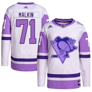 Youth Pittsburgh Penguins Evgeni Malkin Adidas Authentic Hockey Fights Cancer Primegreen Jersey - White/Purple
