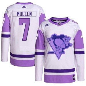Youth Pittsburgh Penguins Joe Mullen Adidas Authentic Hockey Fights Cancer Primegreen Jersey - White/Purple
