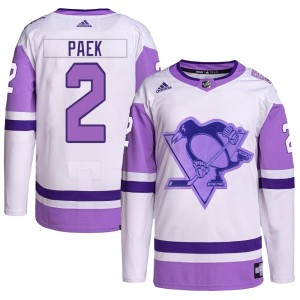 Youth Pittsburgh Penguins Jim Paek Adidas Authentic Hockey Fights Cancer Primegreen Jersey - White/Purple