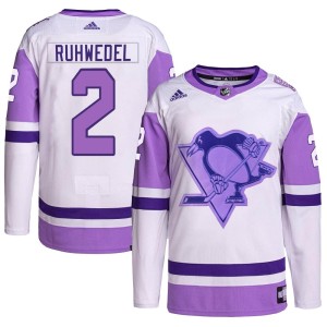 Youth Pittsburgh Penguins Chad Ruhwedel Adidas Authentic Hockey Fights Cancer Primegreen Jersey - White/Purple