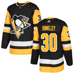 Men's Pittsburgh Penguins Les Binkley Adidas Authentic Home Jersey - Black