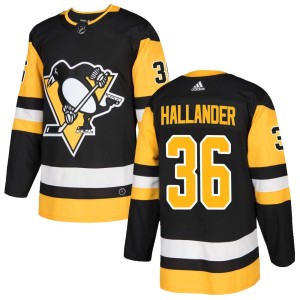 Men's Pittsburgh Penguins Filip Hallander Adidas Authentic Home Jersey - Black