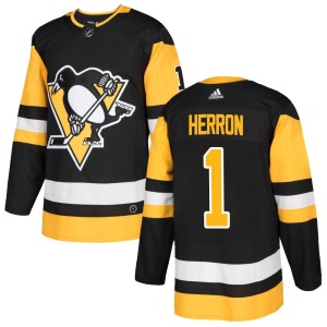 Men's Pittsburgh Penguins Denis Herron Adidas Authentic Home Jersey - Black