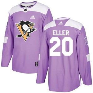 Youth Pittsburgh Penguins Lars Eller Adidas Authentic Fights Cancer Practice Jersey - Purple