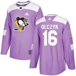 Youth Pittsburgh Penguins Ed Olczyk Adidas Authentic Fights Cancer Practice Jersey - Purple