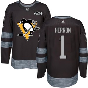 Men's Pittsburgh Penguins Denis Herron Authentic 1917-2017 100th Anniversary Jersey - Black