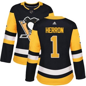 Women's Pittsburgh Penguins Denis Herron Adidas Authentic Home Jersey - Black