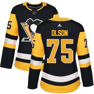 Women's Pittsburgh Penguins Kyle Olson Adidas Authentic Home Jersey - Black