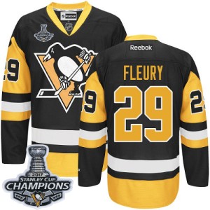 Men's Pittsburgh Penguins Marc-Andre Fleury Reebok Authentic Third 2016 Stanley Cup Champions Jersey - Black/Gold