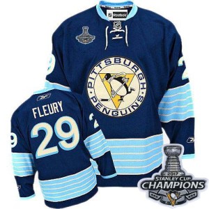 Men's Pittsburgh Penguins Marc-Andre Fleury Reebok Authentic Third Vintage 2016 Stanley Cup Champions Jersey - Navy Blue