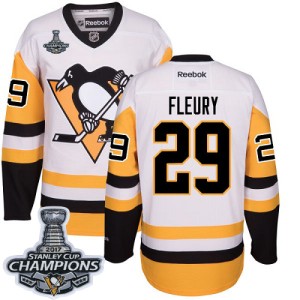 Men's Pittsburgh Penguins Marc-Andre Fleury Reebok Authentic Away 2016 Stanley Cup Champions Jersey - White
