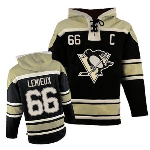 Youth Pittsburgh Penguins Mario Lemieux Authentic Old Time Hockey Sawyer Hooded Sweatshirt - Black