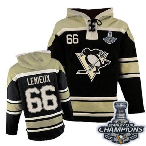 Youth Pittsburgh Penguins Mario Lemieux Authentic Old Time Hockey Sawyer Hooded Sweatshirt 2016 Stanley Cup Champions - Black