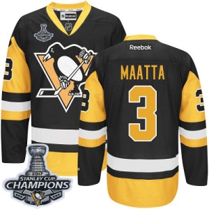 Men's Pittsburgh Penguins Olli Maatta Reebok Premier Third 2016 Stanley Cup Champions Jersey - Black/Gold