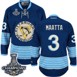 Men's Pittsburgh Penguins Olli Maatta Reebok Premier Third Vintage 2016 Stanley Cup Champions Jersey - Navy Blue