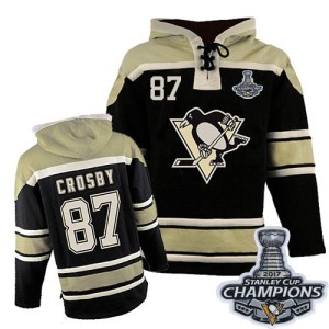 Youth Pittsburgh Penguins Sidney Crosby Authentic Old Time Hockey Sawyer Hooded Sweatshirt 2016 Stanley Cup Champions - Black