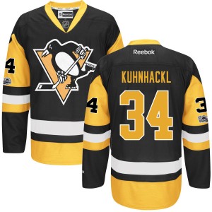Men's Pittsburgh Penguins Tom Kuhnhackl Reebok Replica Home Centennial Patch Jersey - Black