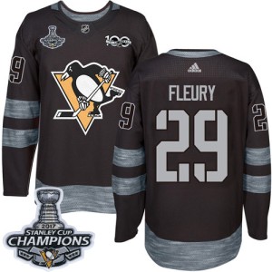 Men's Pittsburgh Penguins Marc-Andre Fleury Adidas Authentic 1917-2017 100th Anniversary 2017 Stanley Cup Champions Jersey - Bla