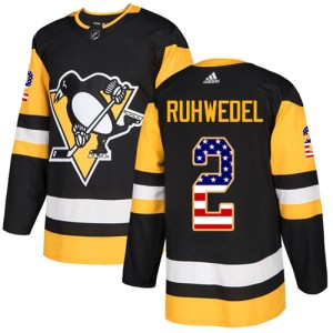 Men's Pittsburgh Penguins Chad Ruhwedel Adidas Authentic USA Flag Fashion Jersey - Black