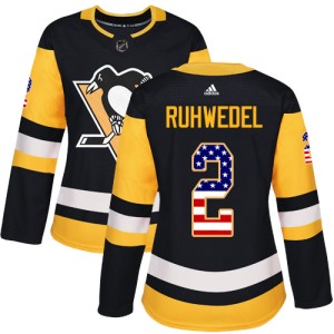 Women's Pittsburgh Penguins Chad Ruhwedel Adidas Authentic USA Flag Fashion Jersey - Black