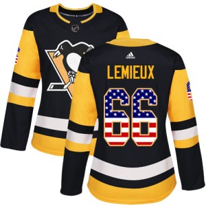 Women's Pittsburgh Penguins Mario Lemieux Adidas Authentic USA Flag Fashion Jersey - Black
