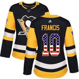 Women's Pittsburgh Penguins Ron Francis Adidas Authentic USA Flag Fashion Jersey - Black