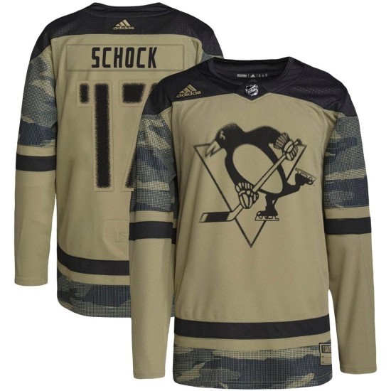 Men's Pittsburgh Penguins Ron Schock Adidas Authentic Military Appreciation Practice Jersey - Camo