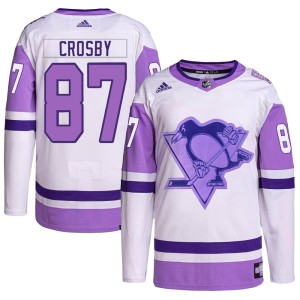 Men's Pittsburgh Penguins Sidney Crosby Adidas Authentic Hockey Fights Cancer Primegreen Jersey - White/Purple