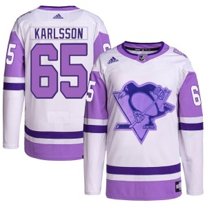 Men's Pittsburgh Penguins Erik Karlsson Adidas Authentic Hockey Fights Cancer Primegreen Jersey - White/Purple