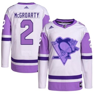 Men's Pittsburgh Penguins Rutger McGroarty Adidas Authentic Hockey Fights Cancer Primegreen Jersey - White/Purple