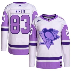 Men's Pittsburgh Penguins Matt Nieto Adidas Authentic Hockey Fights Cancer Primegreen Jersey - White/Purple