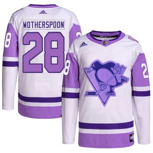 Men's Pittsburgh Penguins Parker Wotherspoon Adidas Authentic Hockey Fights Cancer Primegreen Jersey - White/Purple