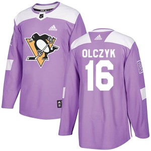 Men's Pittsburgh Penguins Ed Olczyk Adidas Authentic Fights Cancer Practice Jersey - Purple
