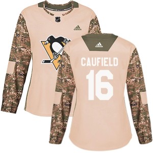 Women's Pittsburgh Penguins Jay Caufield Adidas Authentic Veterans Day Practice Jersey - Camo