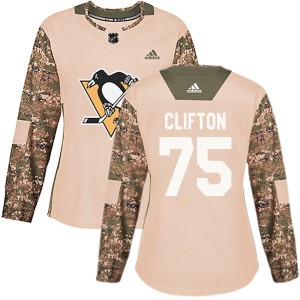 Women's Pittsburgh Penguins Connor Clifton Adidas Authentic Veterans Day Practice Jersey - Camo