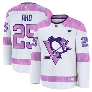 Men's Pittsburgh Penguins Sebastian Aho Fanatics Premium 2024 Hockey Fights Cancer Practice Jersey - White