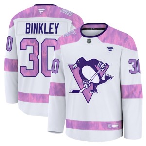Men's Pittsburgh Penguins Les Binkley Fanatics Premium 2024 Hockey Fights Cancer Practice Jersey - White