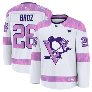 Men's Pittsburgh Penguins Tristan Broz Fanatics Premium 2024 Hockey Fights Cancer Practice Jersey - White